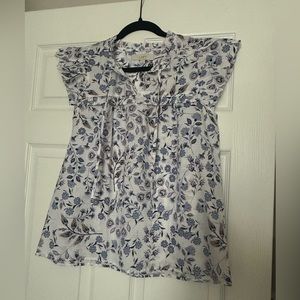- Women’s LOFT blue floral Ruffle Tie Neck Top -  Small - never worn